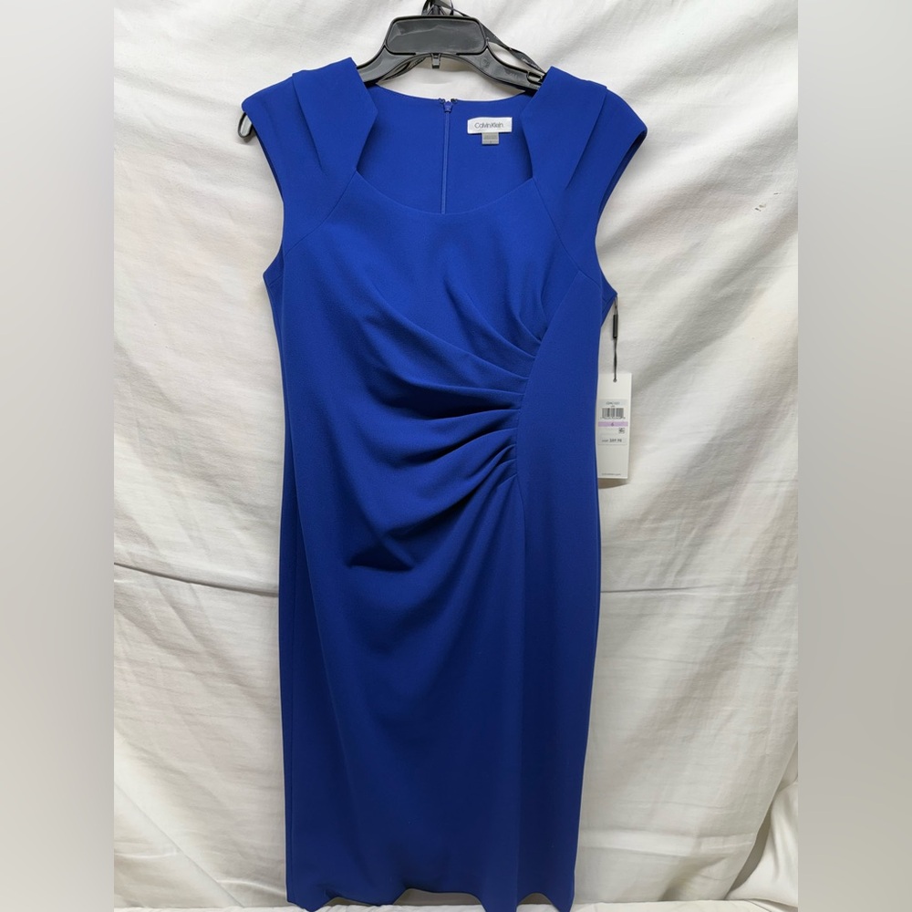 NWT Calvin Klein Royal Blue Midi Dress - Flattering Ruched side